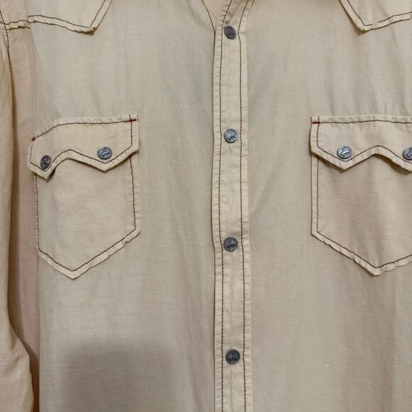 Ryan Michael Pale Yellow Silk Linen Blend Long Sleeve Western Rodeo Shirt - Picture 2 of 14